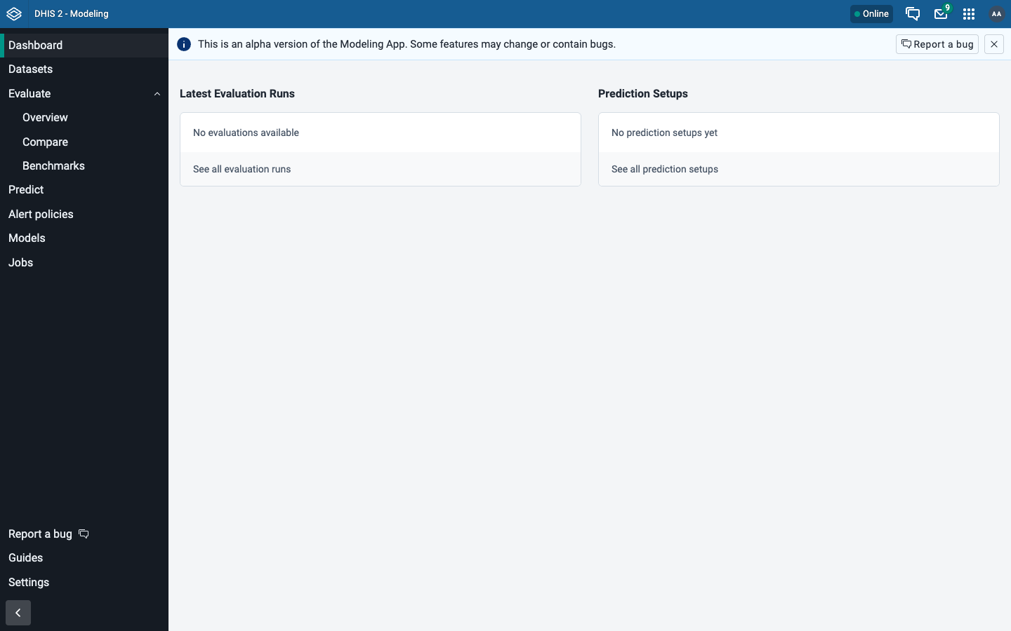 The Modeling App dashboard