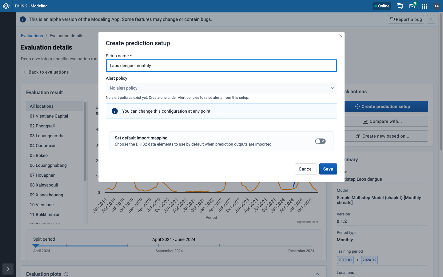 Creating a prediction setup