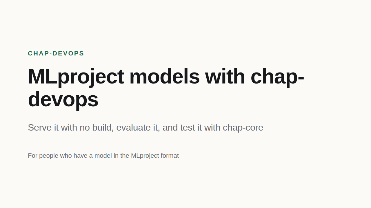 Title slide: MLproject models with chap-devops
