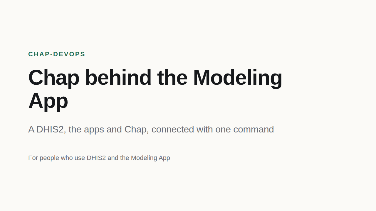 Title slide: Chap behind the Modeling App